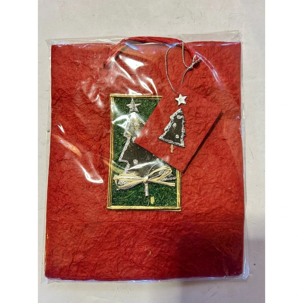 Hallmark Vintage Inspired Homemade Paper Christmas Gift Bag Lot Of 4 Red & Green